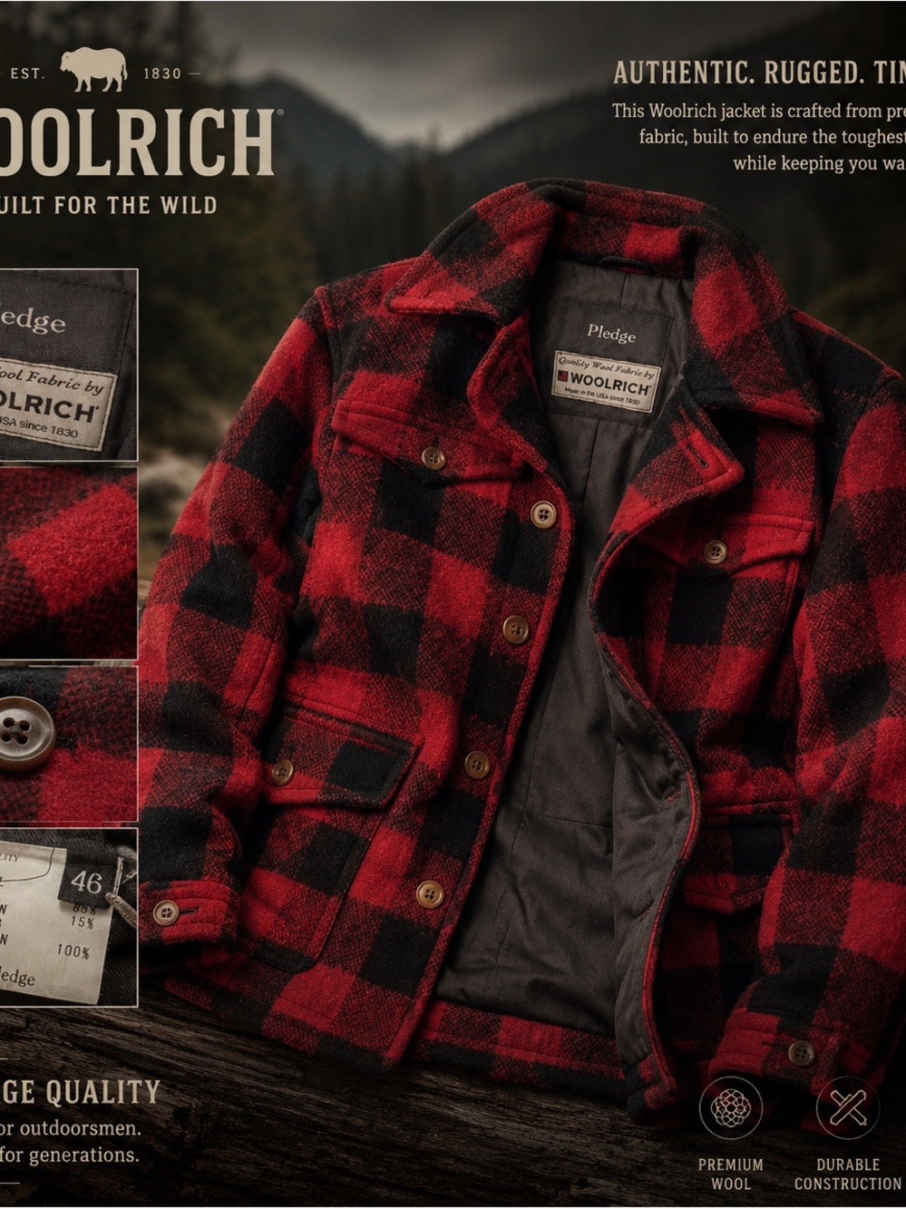 Woolrich mackinaw Red & Black Buffalo-Check Wool Field Jacket